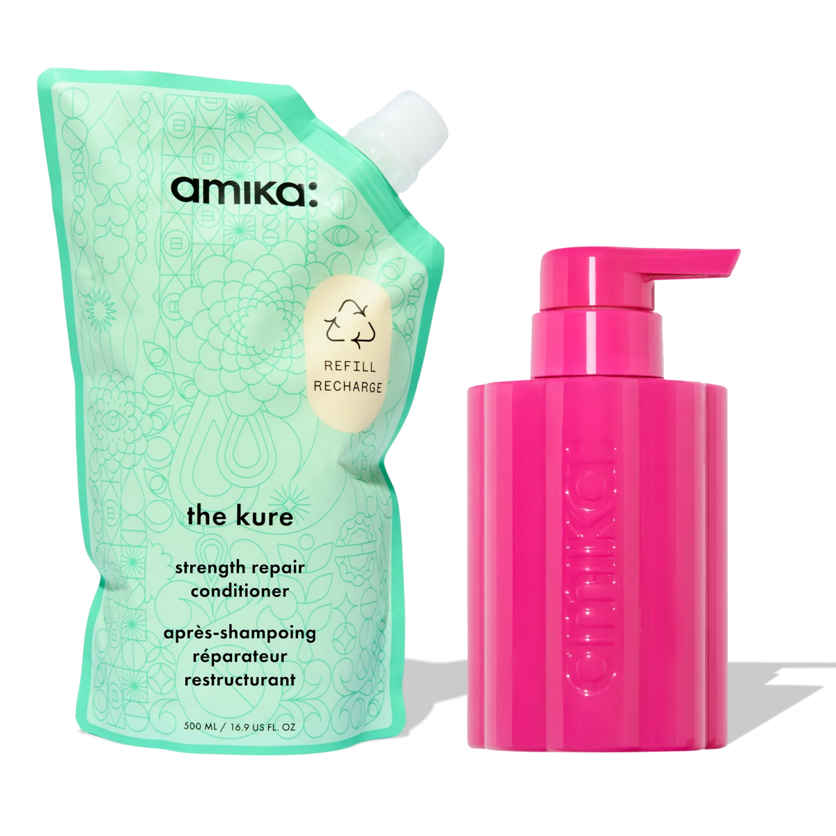 the kure strength repair conditioner forever friend bottle + pouch duo